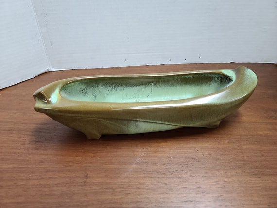 Frankoma Green and brown glaze Oblong Bowl