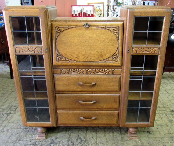 Tiger Oak Side by Side secretary bookcase