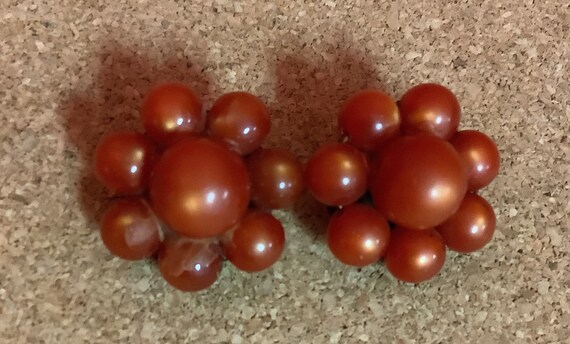 Orange Bead Clip On Earrings