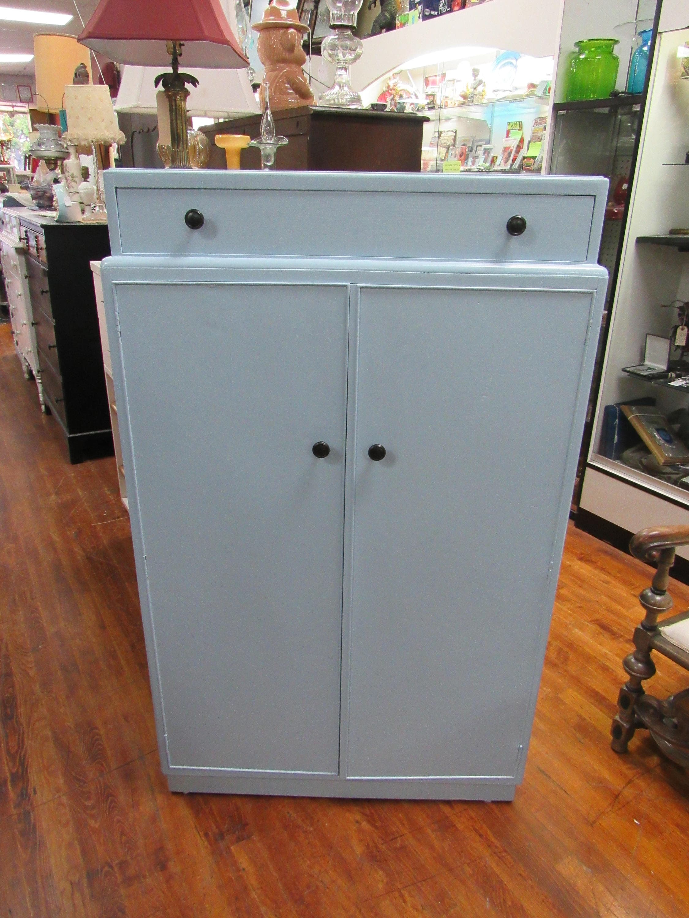 Blue Armoire Dresser With Shelves Drawer And Hanging Space