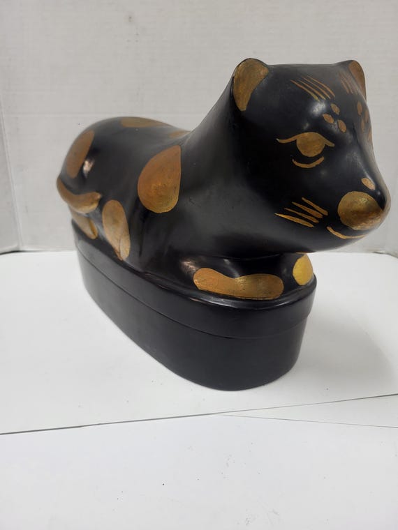 Large Gold & Black Cat Box