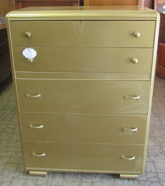 Art Deco Gold Dresser, vanity, mirror and bench