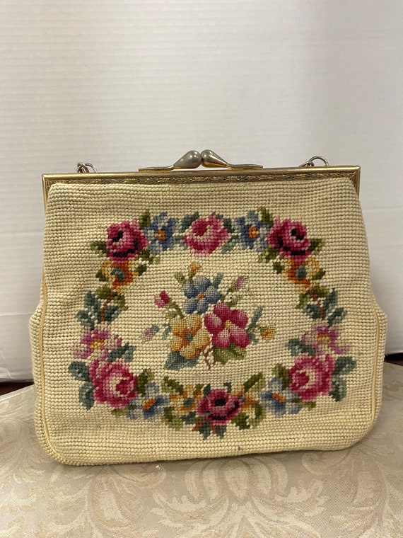 Needlepoint Floral Tapestry Purse