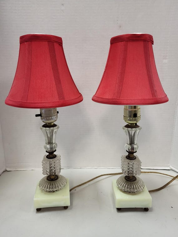 Pair of Boudoir Lamps with uranium glass base