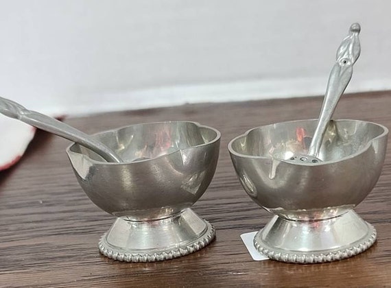 Pewter Salt Cellars with slotted spoons