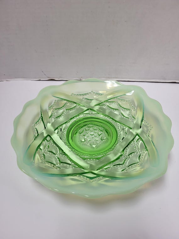 Opalescent Green Glass Dish
