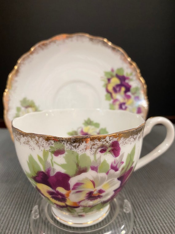 Purple Floral Tea Cup & Saucer