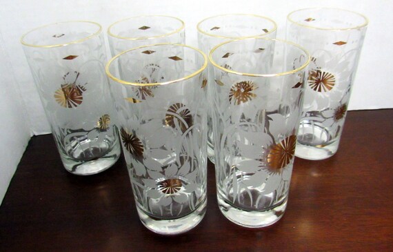 Six drinking glasses Sunflower pattern