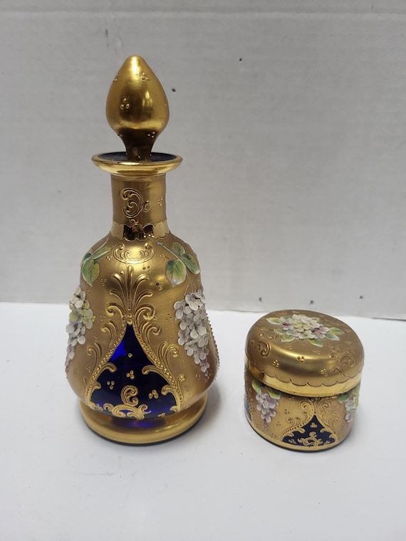 Bohemian Colbalt Blue & Gold Glass