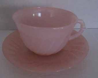 Fire King Pink Swirl cup and saucer