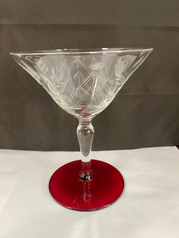 Ruby red etched stemware