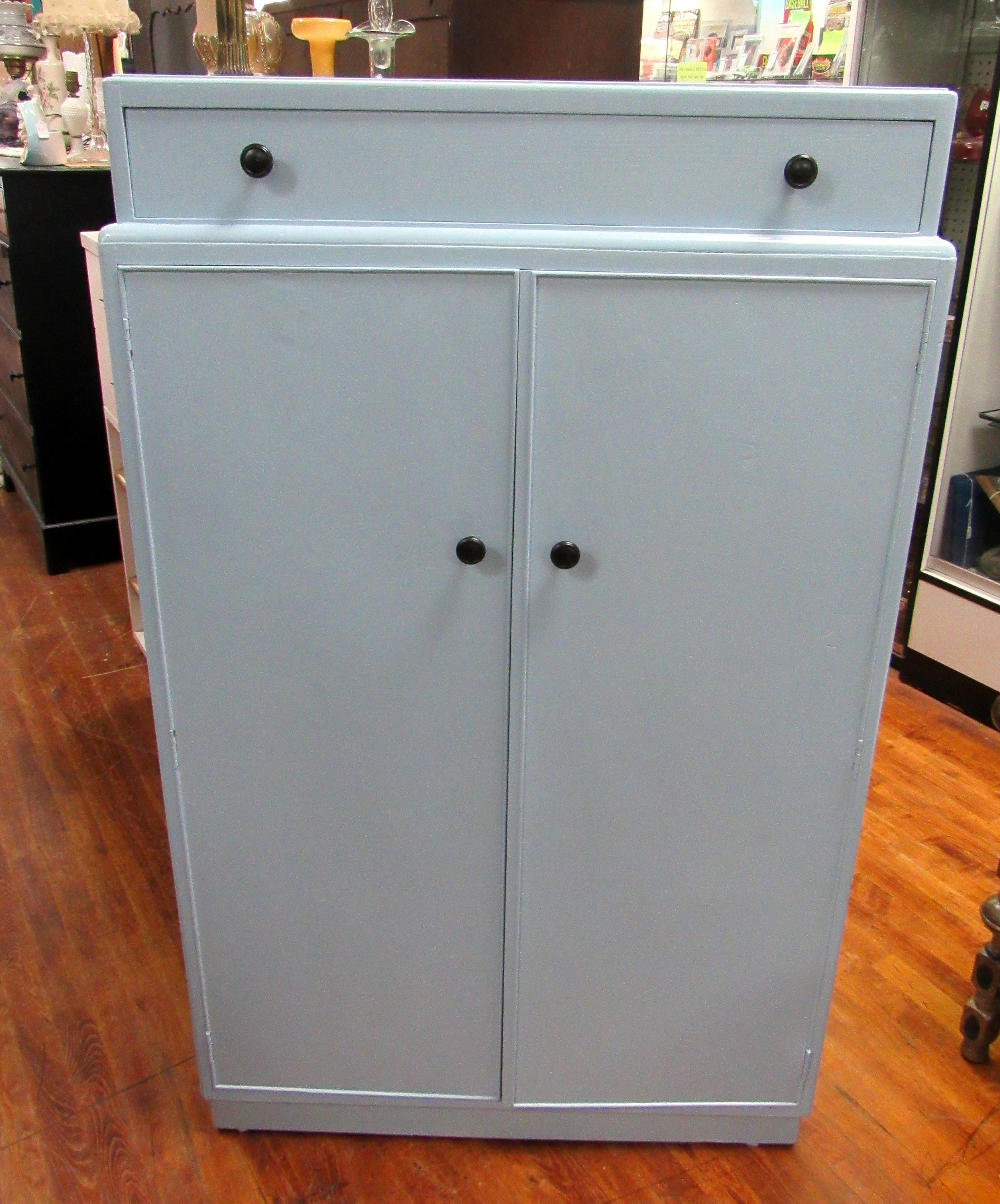 Blue Armoire Dresser With Shelves Drawer And Hanging Space