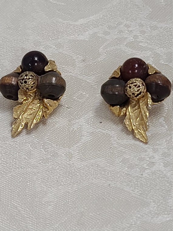 Clip On Brown ang gold colored bead earrings