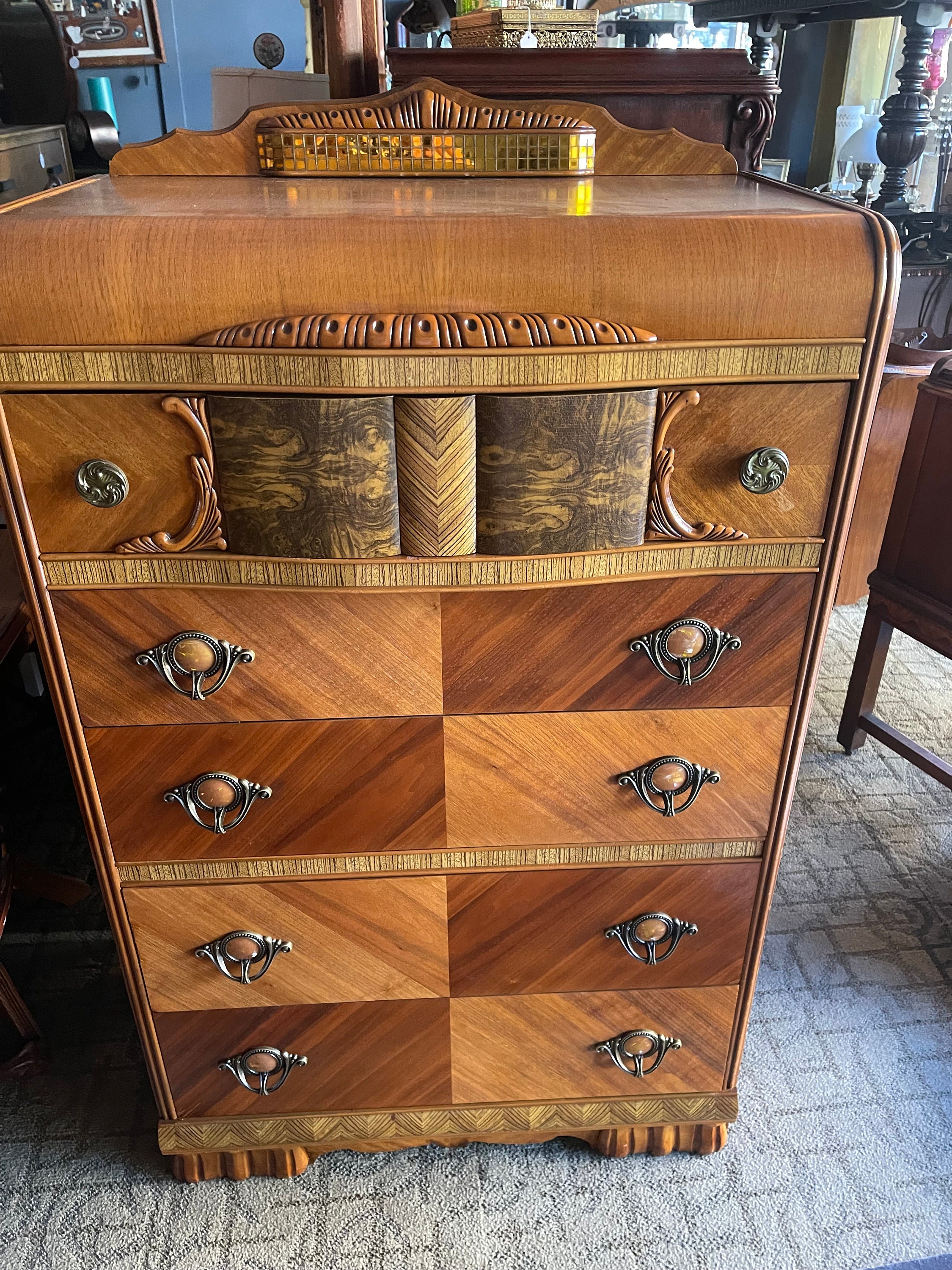 Art Deco Waterfall Highboy Dresser