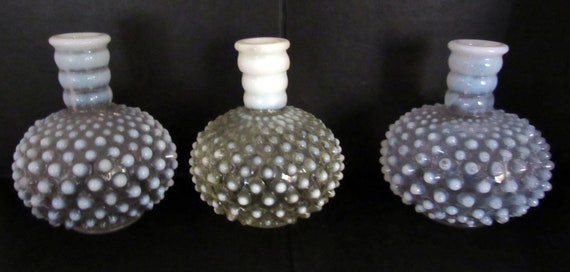 Hobnail glass candle holders