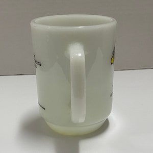 May include: White ceramic mug with a black and yellow cartoon character design. The mug has a handle and the text "The Mouse" is printed on the side.