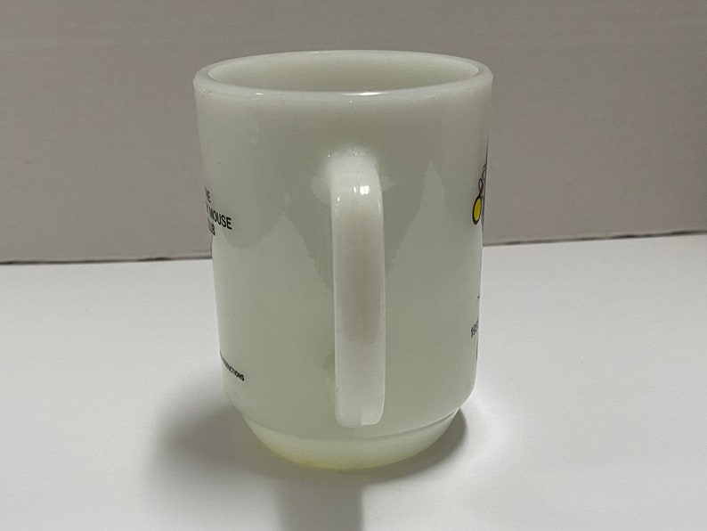 May include: White ceramic mug with a black and yellow cartoon character design. The mug has a handle and the text "The Mouse" is printed on the side.