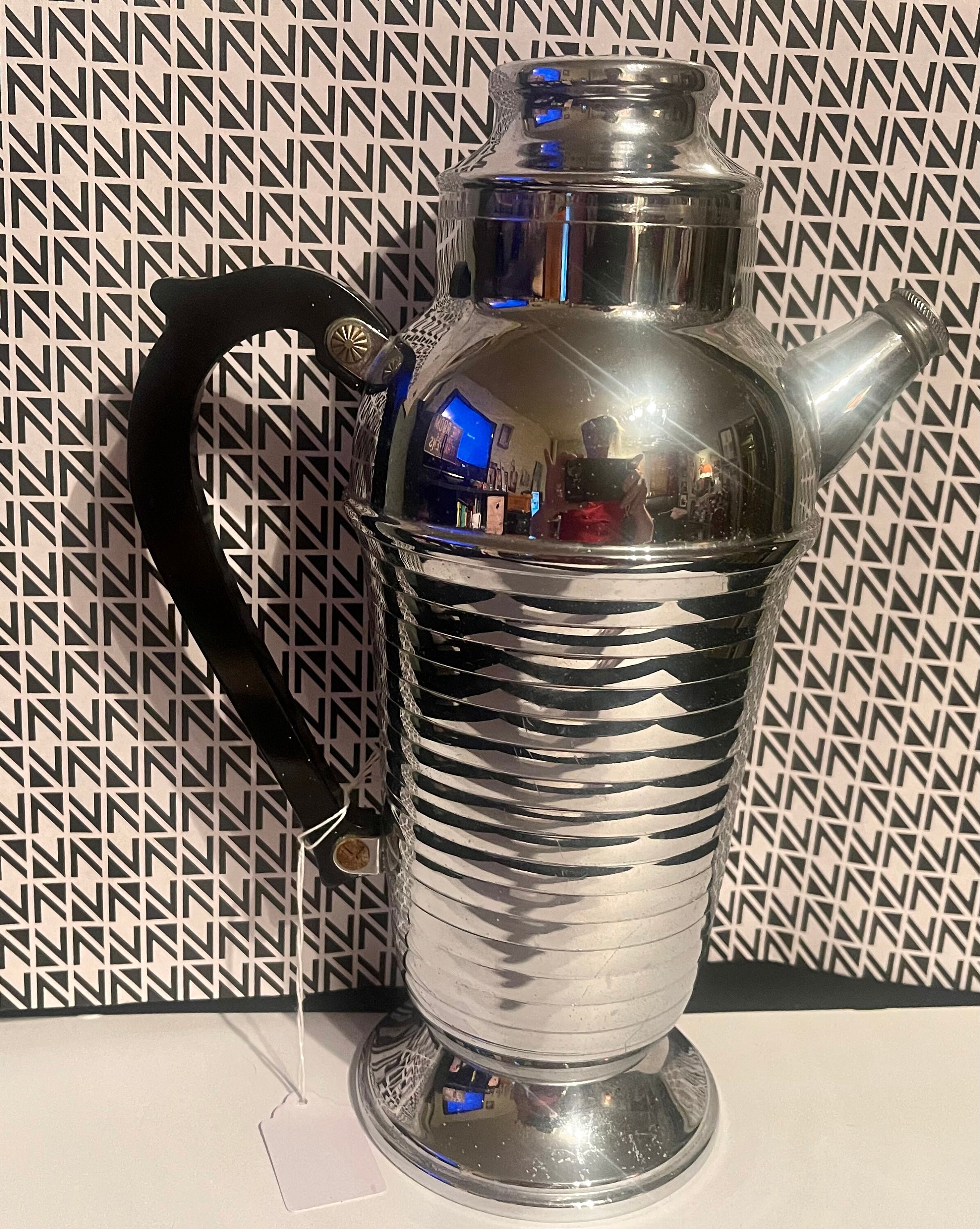 VINTAGE KROME KRAFT FARBER COCKTAIL SHAKER COFFEE POT SERVER 12 SILVER  BLACK