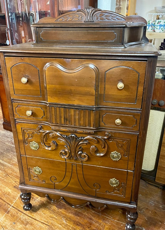 Art Deco Highboy Dresser with jewelry box top