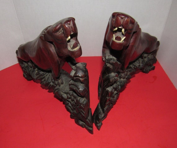 Pair of Bengal Tigers wood carved