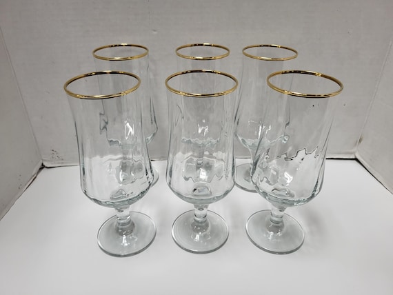 6 Tulip Gold Rim Glasses