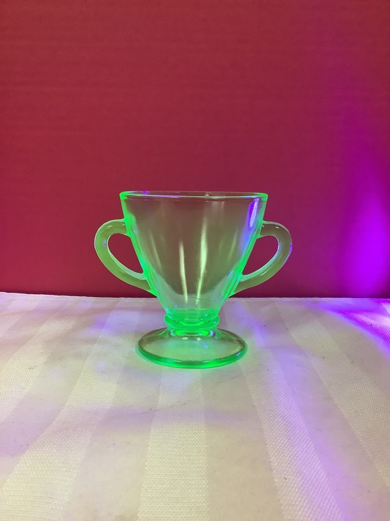 Uranium Clear Green Glass Open Sugar Bowl with Handles
