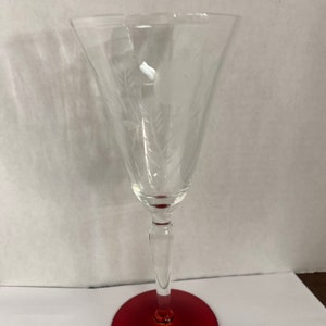 Ruby red base etched stemware image 3