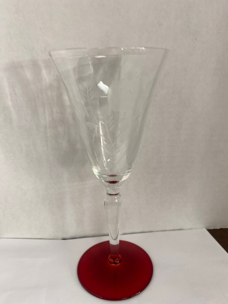 Ruby red base etched stemware image 3