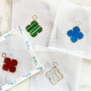 Iconic Enamel Clover Bag Charm Needlepoint Canvas – Hand-Painted | 4 Classic Colorways | 18 Mesh