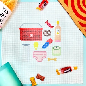 Crap in Your Target Basket Needlepoint Canvas: Funny Retail Therapy Stitch