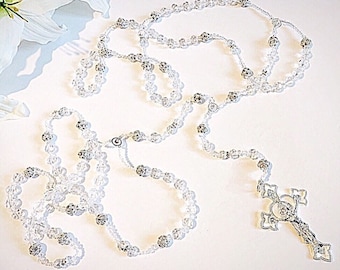 Luxurious Glass Crystal Wedding Lasso with Silver Cross