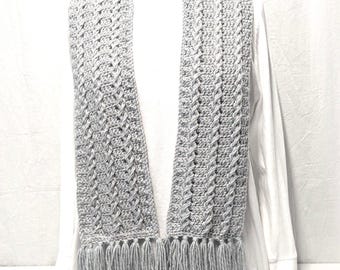 Sparkly Gray Crochet Cable Scarf
