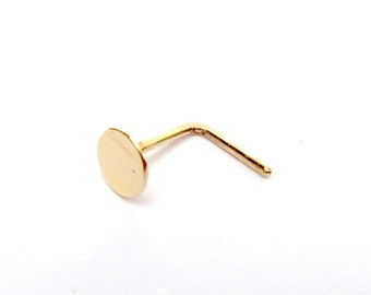 Disk Nose Studs - Solid Gold or Sterling Silver - 14k or 18k Gold - 22 Gauge 20 gauge 18 gauge - L Back or Screw Back