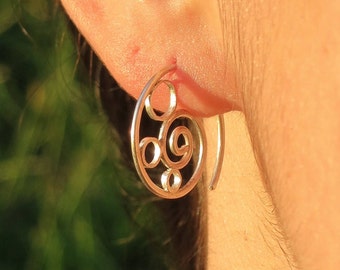 Silver Spiral Earrings, Pair 925 Sterling Silver hoops