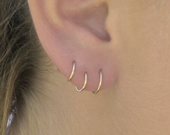 Solid Gold Hoop Earrings - 14k 18k or 22k - 22 gauge, 20g or 18g - Single or Pair - Sleeper Huggies - Ear, Cartilage, lip, Nose Ring