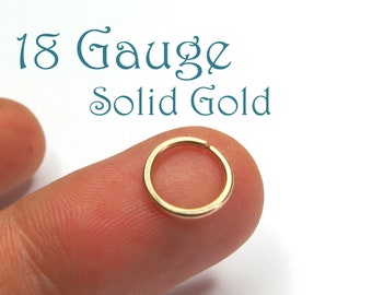 18g Solid Gold Continuous Hoops - Single or Pair - 14k or 18k Gold Huggie Earrings - Nose, Lip, Cartilage Ring