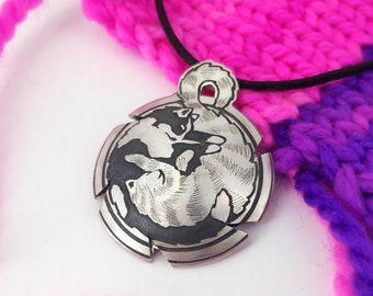 Sterling Silver Yarn Cutter Pendant - Cuddling Cats - Scissor Snips - Thread Cutter Necklace