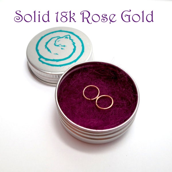 18k Rose Gold Sleepers - Solid 18ct Rose Gold Hoops - Single or Pair - 20 gauge Continuous Huggies - Cartilage Ear Nose Ring