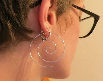 Large Spiral Earrings - Argentium Sterling Silver - Big Hoops - Tribal Jewellery - Hypoallergenic