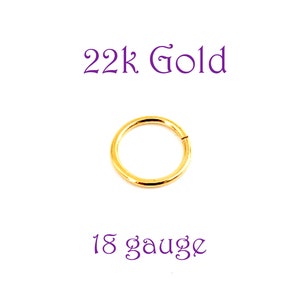 22k Solid Gold Creolen - 18 Gauge Endless Creolen - Einzeln oder Paar - Ohr, Knorpel, Lippe, Nasenring