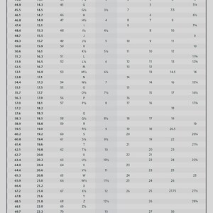 May include: A chart showing international ring sizes in millimeters and inches. The chart includes sizes for Europe, the United Kingdom and Australia, the United States and Canada, China, Singapore and Japan, Hong Kong, and Switzerland.