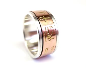 Custom Egyptian Spinner Ring, Sterling Silver and 14 carat Rose Gold, Meditation Ring, Women's or Men's Band Ring