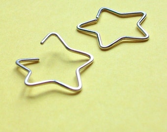 Tiny Star Earrings, Single or Pair, Sterling Silver hoop earrings, small sleepers, seamless hoops, 20 Gauge