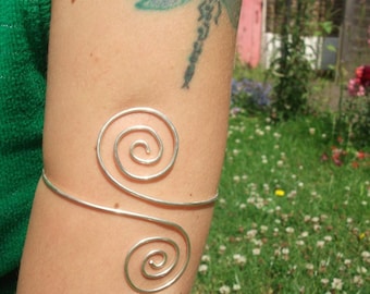 Solid Silver Double Spiral Armlet, Adjustable Upper Arm Cuff