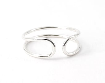 Silver toe ring - Double band - adjustable
