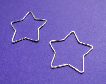 Sterling Silver Star Earrings - Medium size - 3cm seamless hoops, sleeper earrings - hypo-allergenic