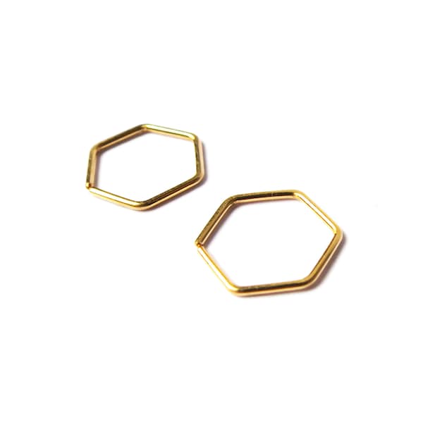 Solid Gold Hexagon Hoop Earrings - Single or Pair - 14k or 18k Gold Small Sleepers - 20 gauge - Ear, Cartilage, lip, Nose Ring