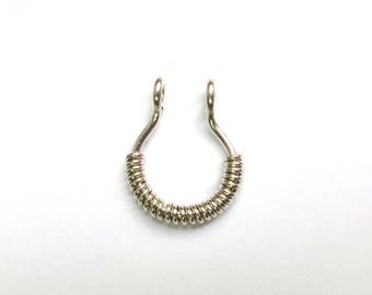 Faux Septum Ring - Silver or Gold Wire Wrapped No-Piercing Ring
