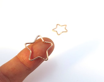 Solid Gold Star Earrings - Pair Star Shaped Hoops - Solid 14k or 18k Gold Sleepers