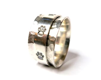 Paw print spinner ring - silver spinner ring